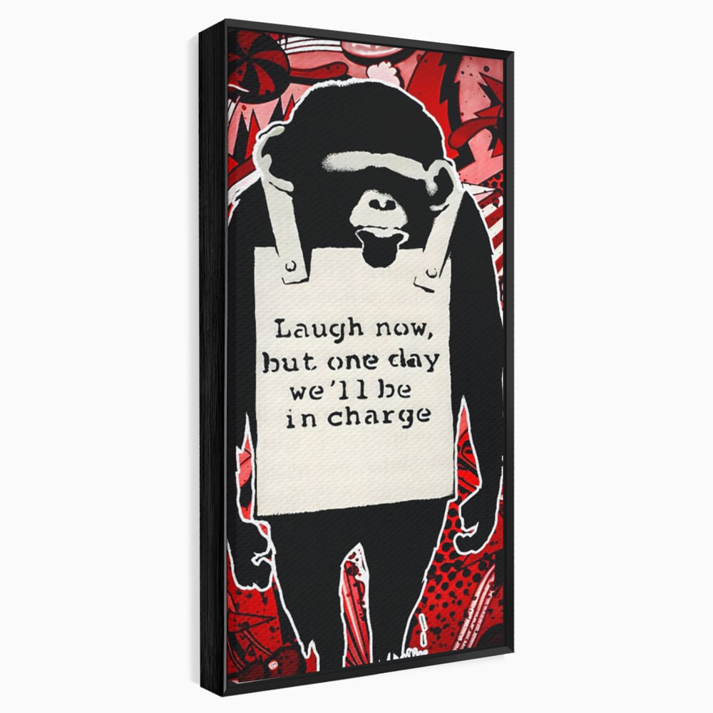 Tablou canvas cu tablou canvas cu cimpanzeu stilizat, in rama de aluminiu negru